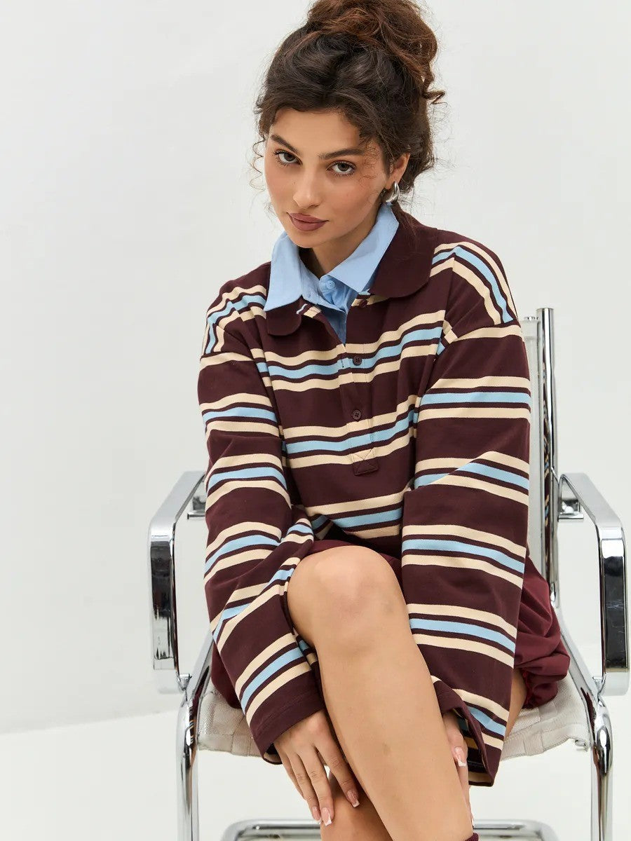 Esperanza Striped Cotton Long Sleeve Polo Shirt