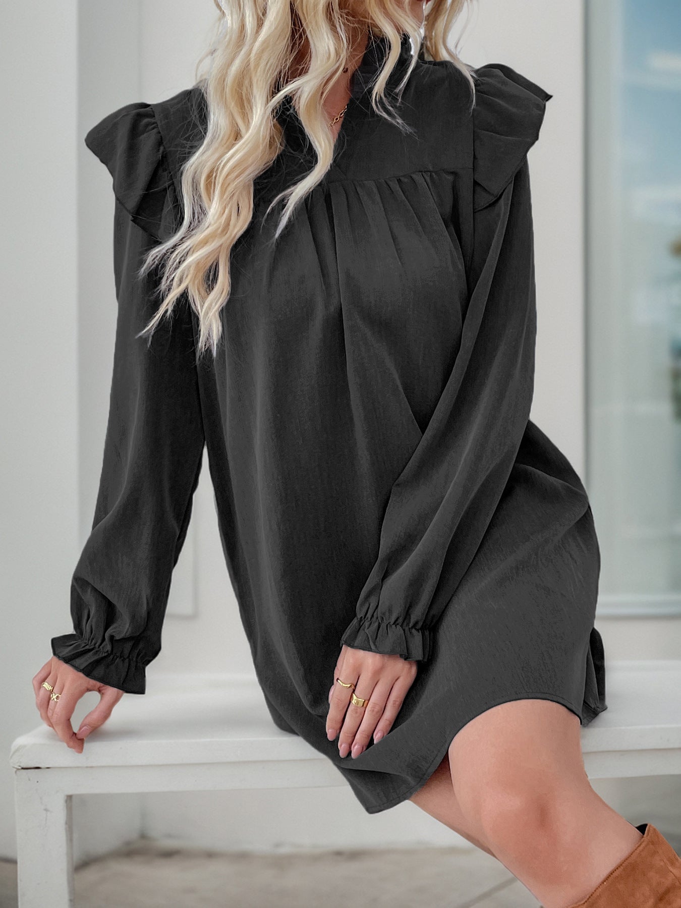 Catherine Cotton Blend Relaxed Ruffle Dress