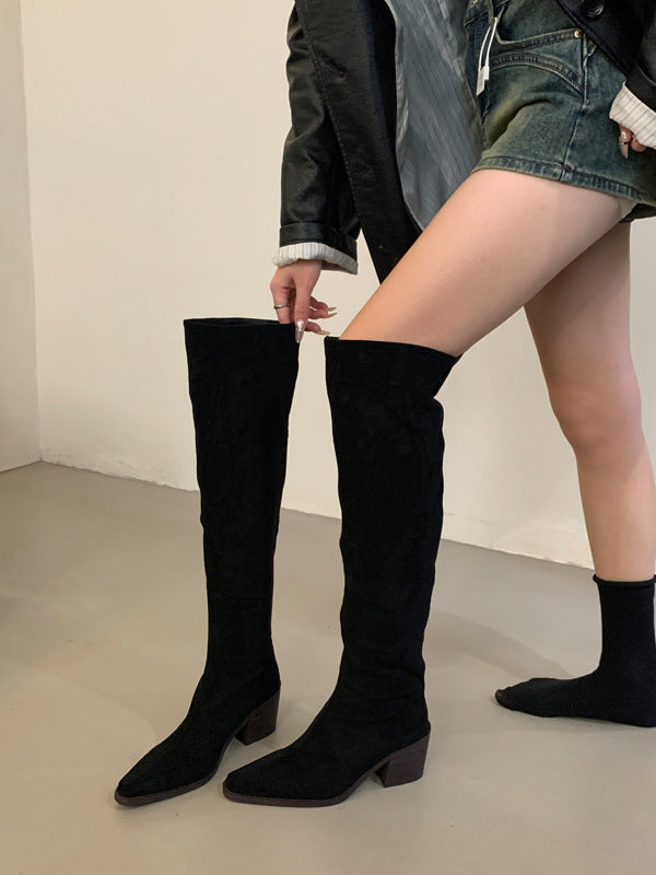 Primrose Pointed-Toe Block Heel Knee-High Boots