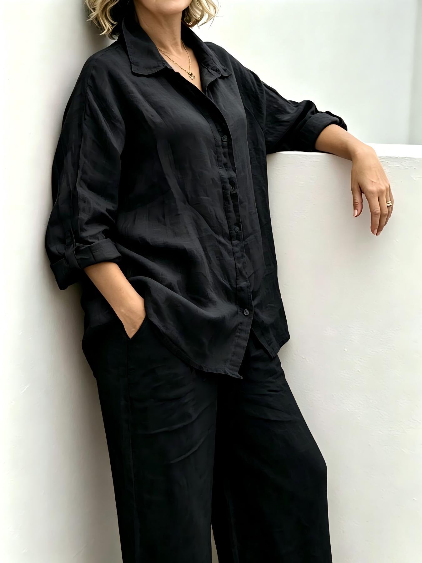 Brisa Relaxed Button-Up Wide Leg Pants Set