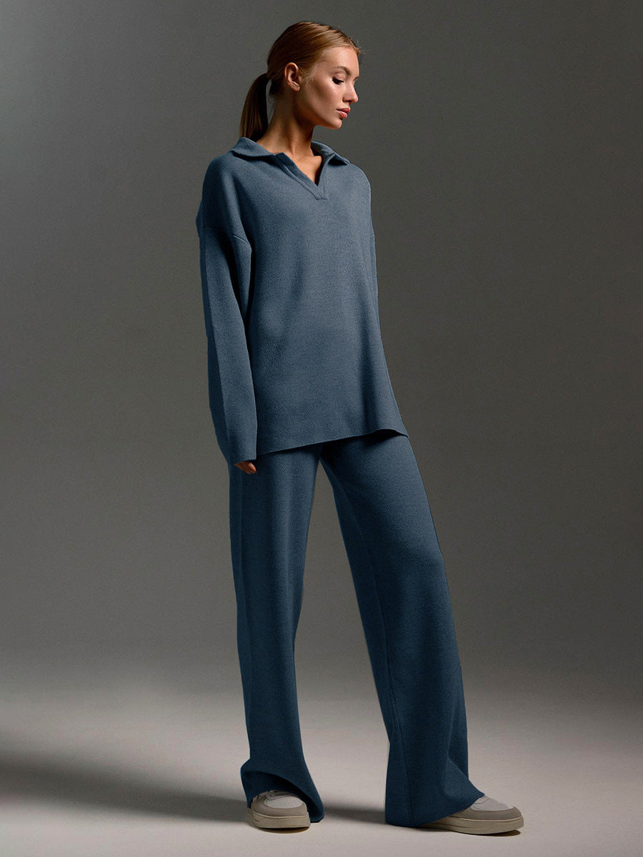 Valborg Polo Collar Knit Sweater and Pants Set