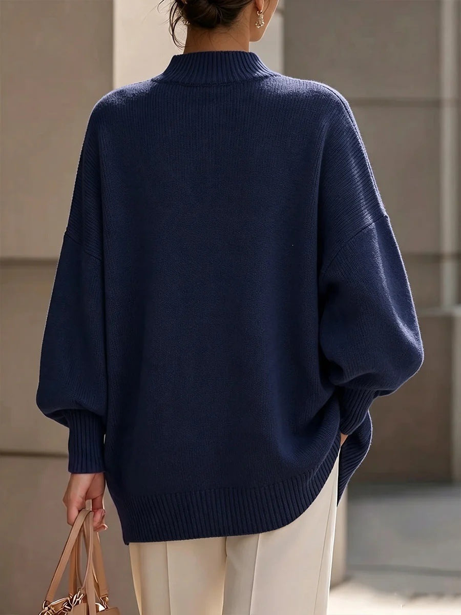 Winifred Asymmetric Button Mock Neck Sweater
