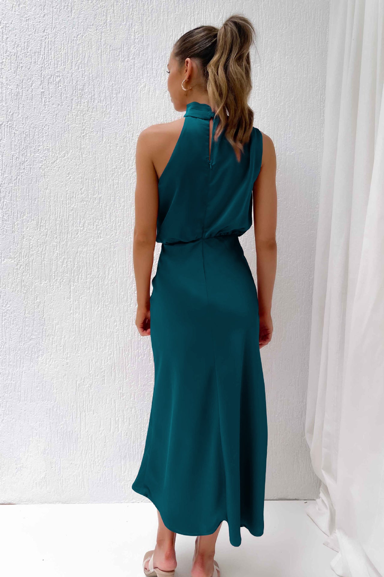 Elara Draped Satin Midi Dress