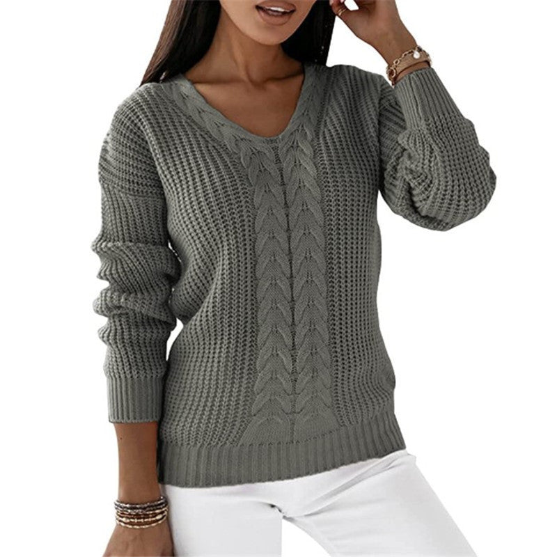 Delaney Cable Knit V-Neck Pullover Sweater
