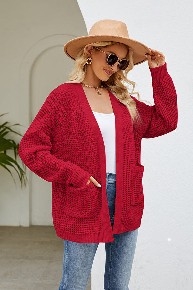Margo & Main – waffle knit open front cardigan, front view, US women's sizes