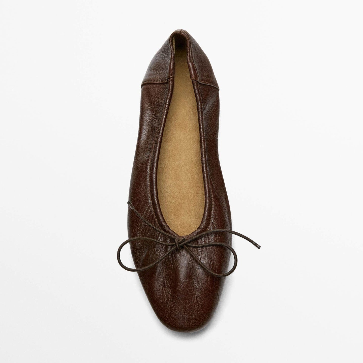 Margo & Main – brown bow ballet flat, top-down view of insole and vamp, US women's sizes