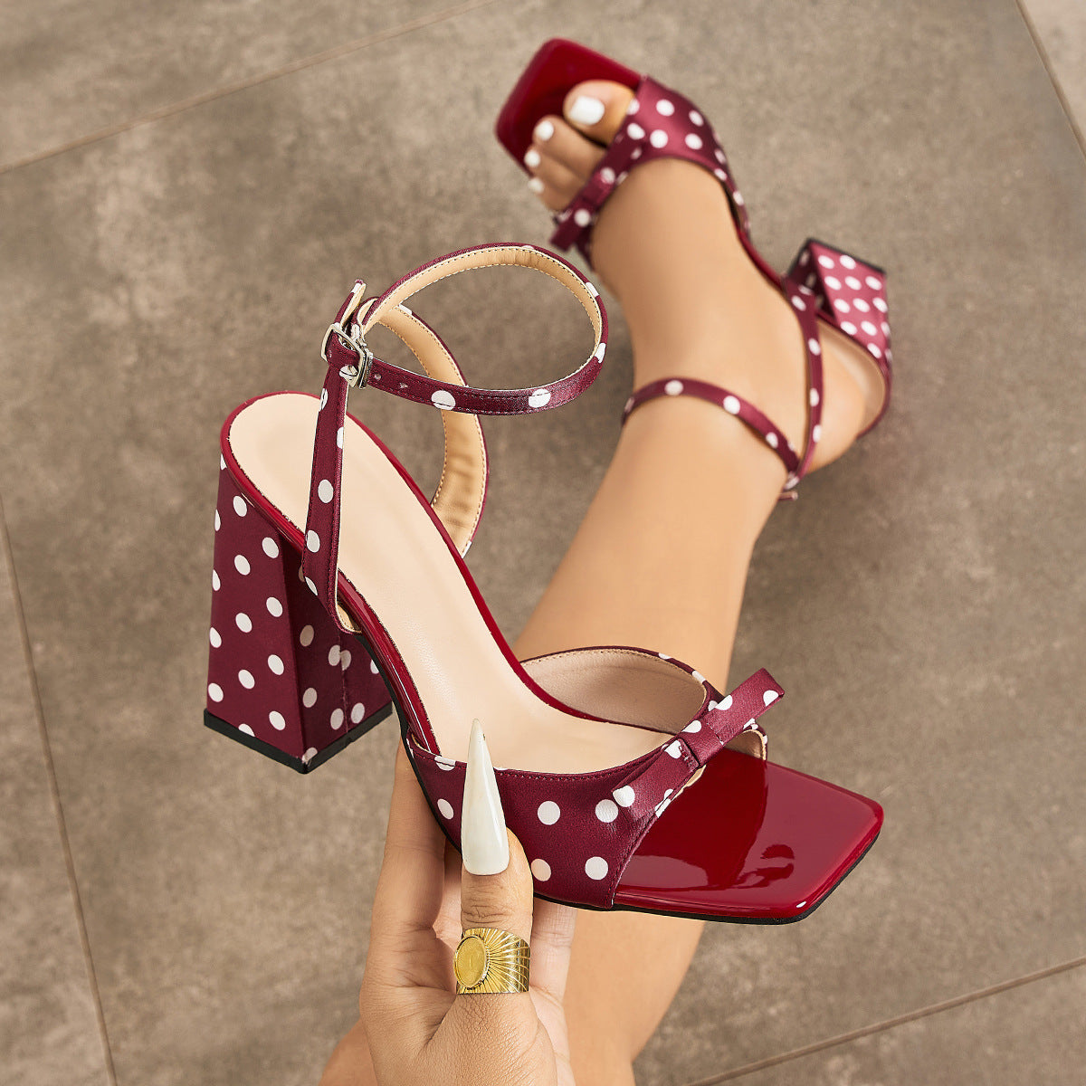 Colette Polka Dot Bow Heel Sandals