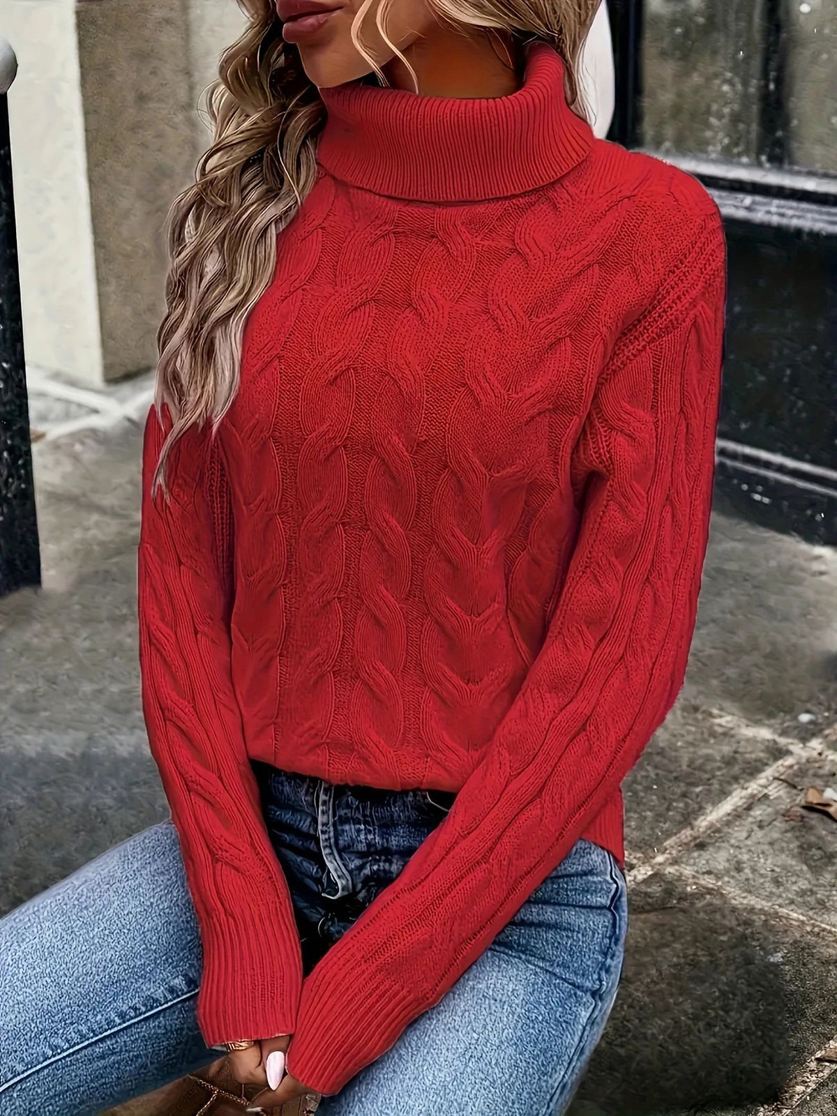Margery Cable Knit Relaxed Turtleneck Sweater