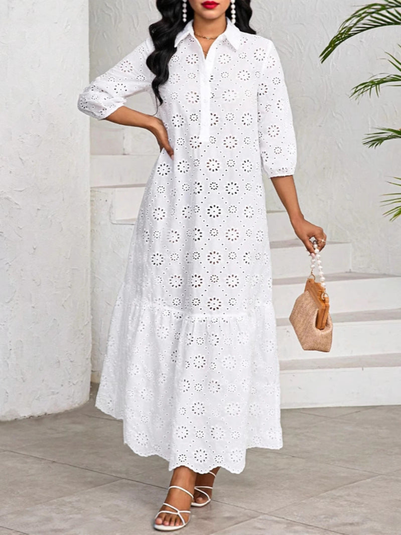 Marilyn Eyelet Maxi Shirt Dress