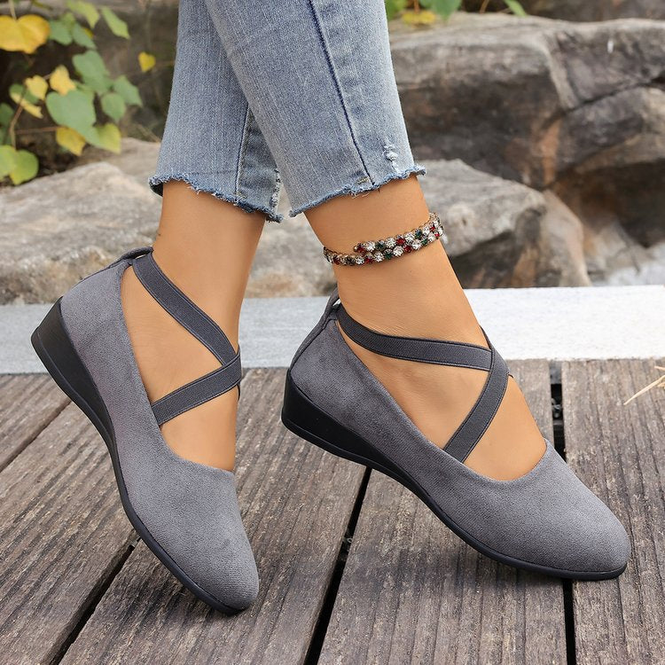 Tosca Suede Cross-Strap Low-Wedge Flats