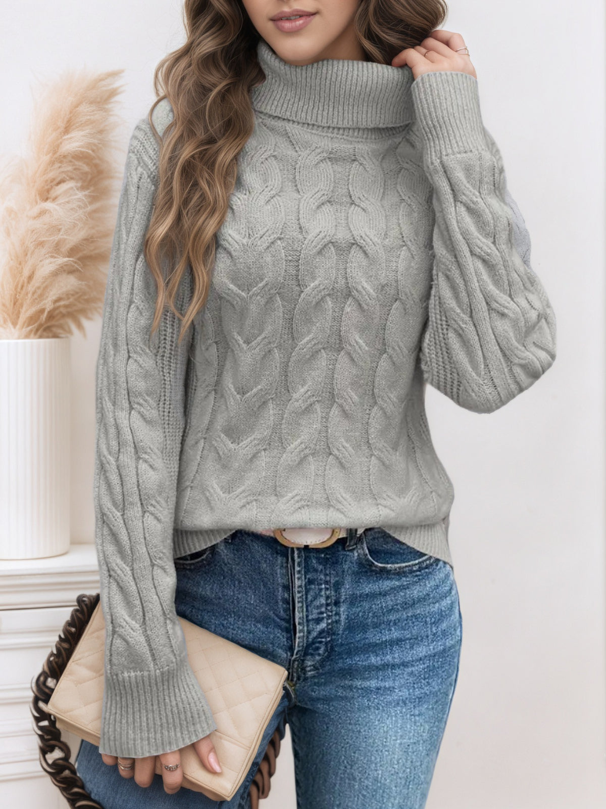Margery Cable Knit Relaxed Turtleneck Sweater
