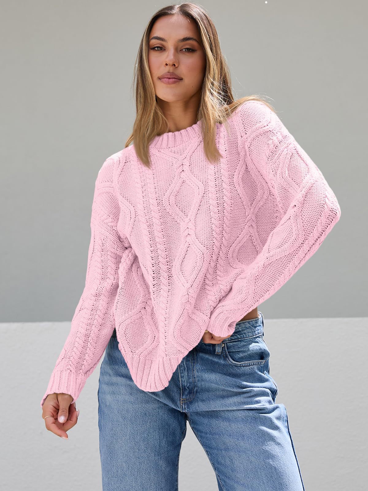 Roxelana Oversized Cable Knit Crew Sweater