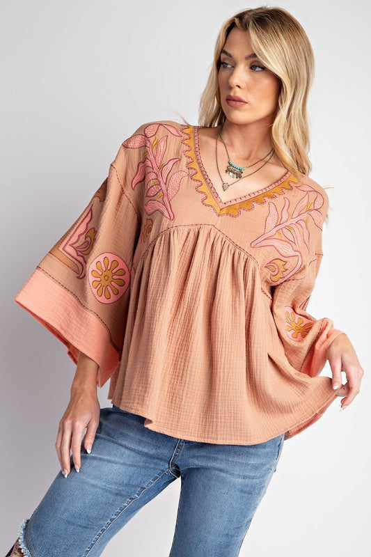 Norma Embroidered Boho Blouse