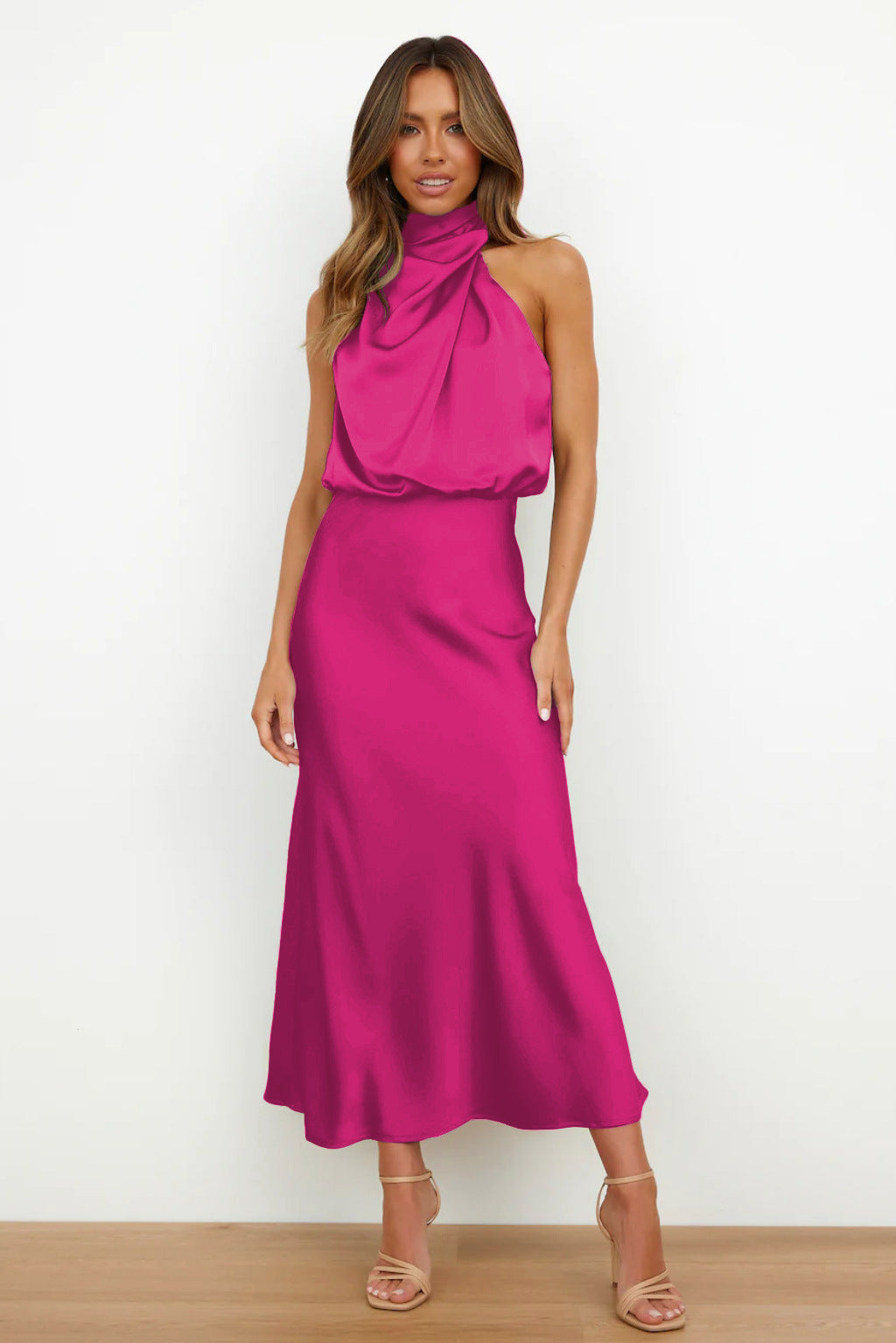 Elara Draped Satin Midi Dress