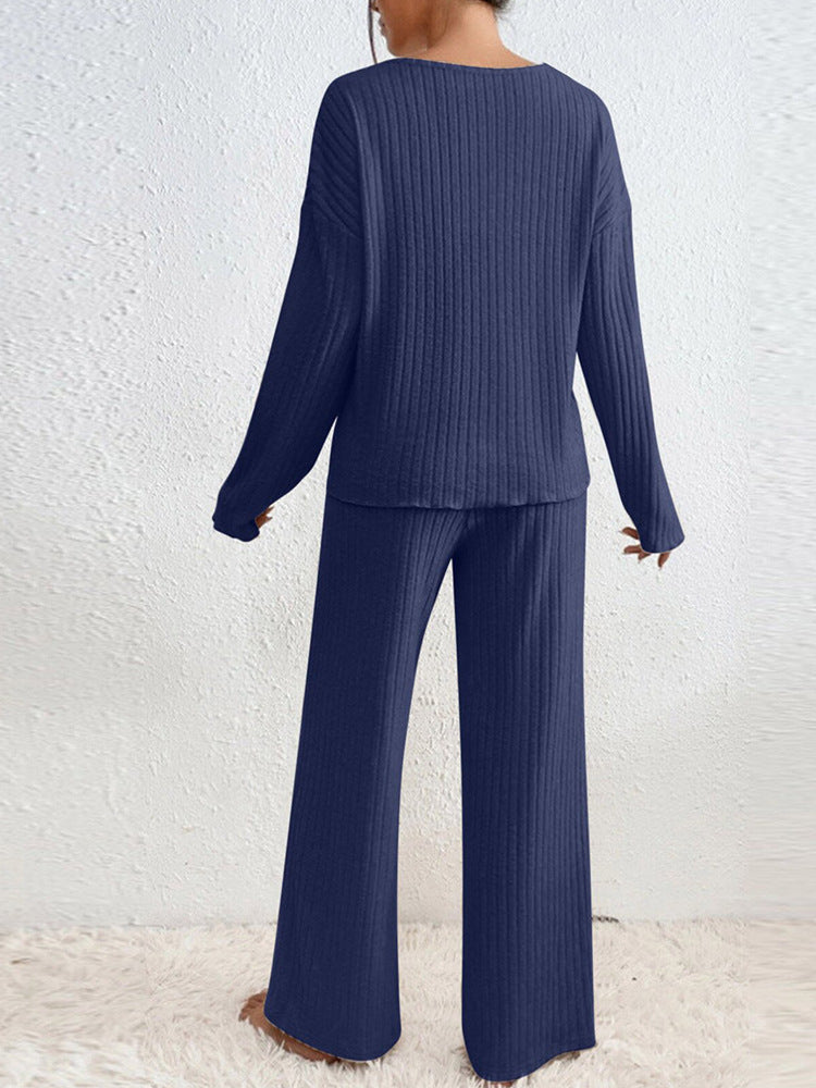 Esra Ribbed Knit Wide-Leg Lounge Set