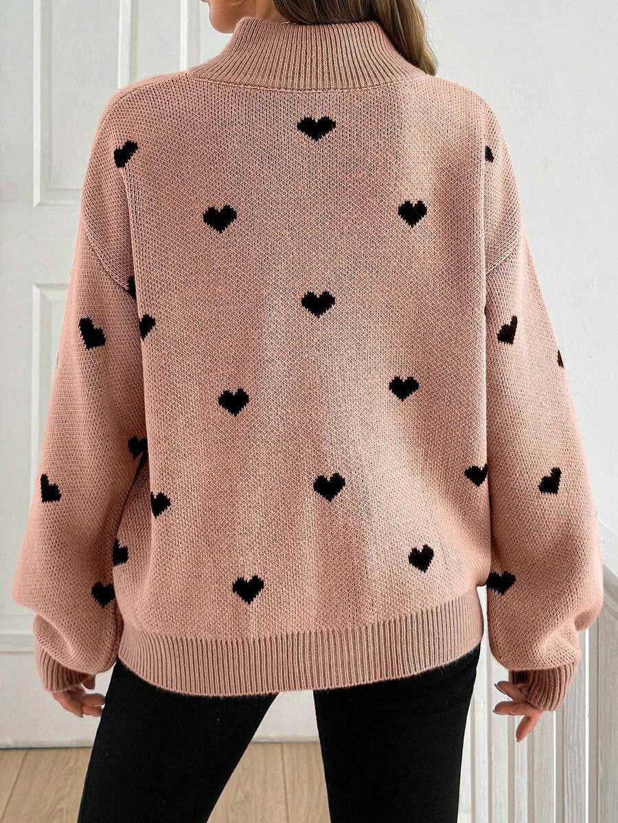 Margo & Main – heart print quarter-zip sweater, additional view 11, US women's sizes