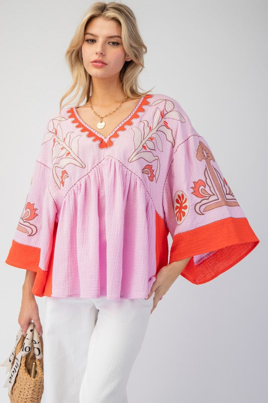 Norma Embroidered Boho Blouse
