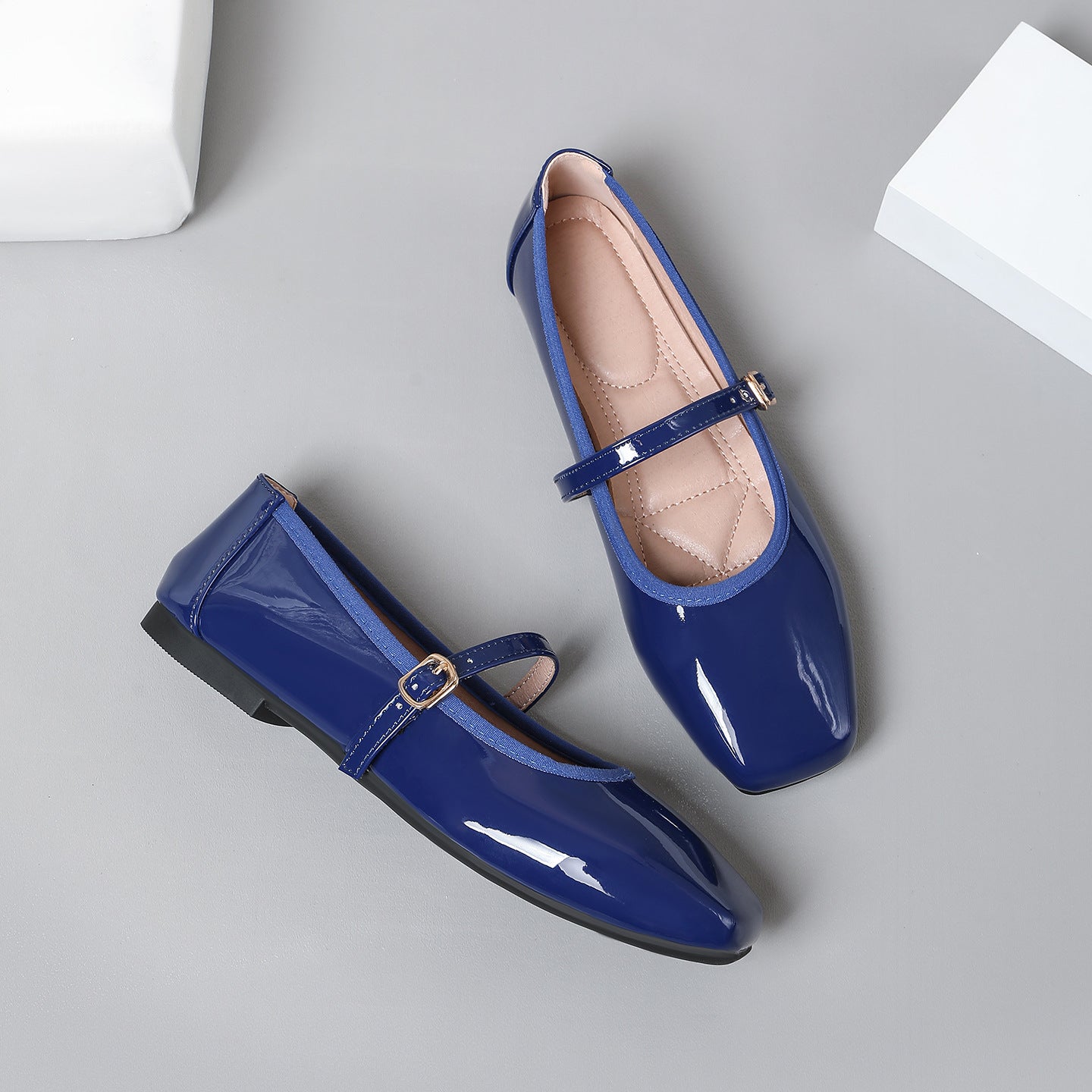 Margo & Main – cobalt blue patent square toe mary jane flats, pair view, US women's sizes