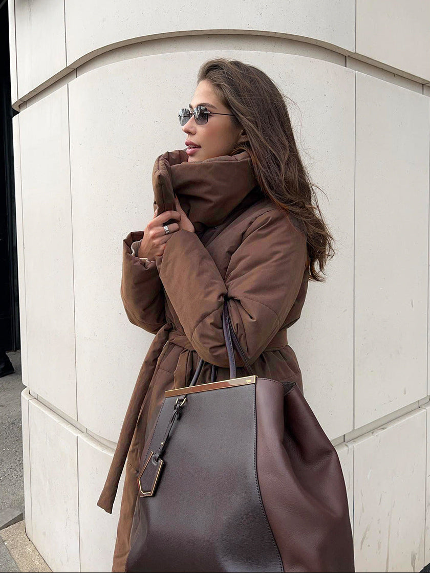 Tessaly Belted Shawl Collar Puffer Coat
