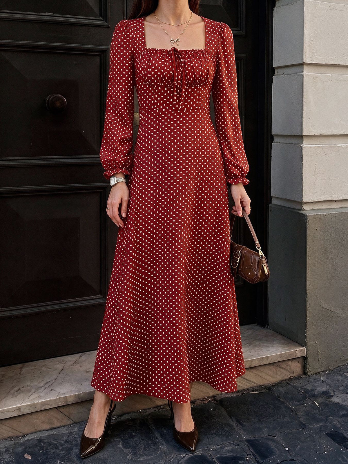 Briar Polka Dot Square-Neck Maxi Dress