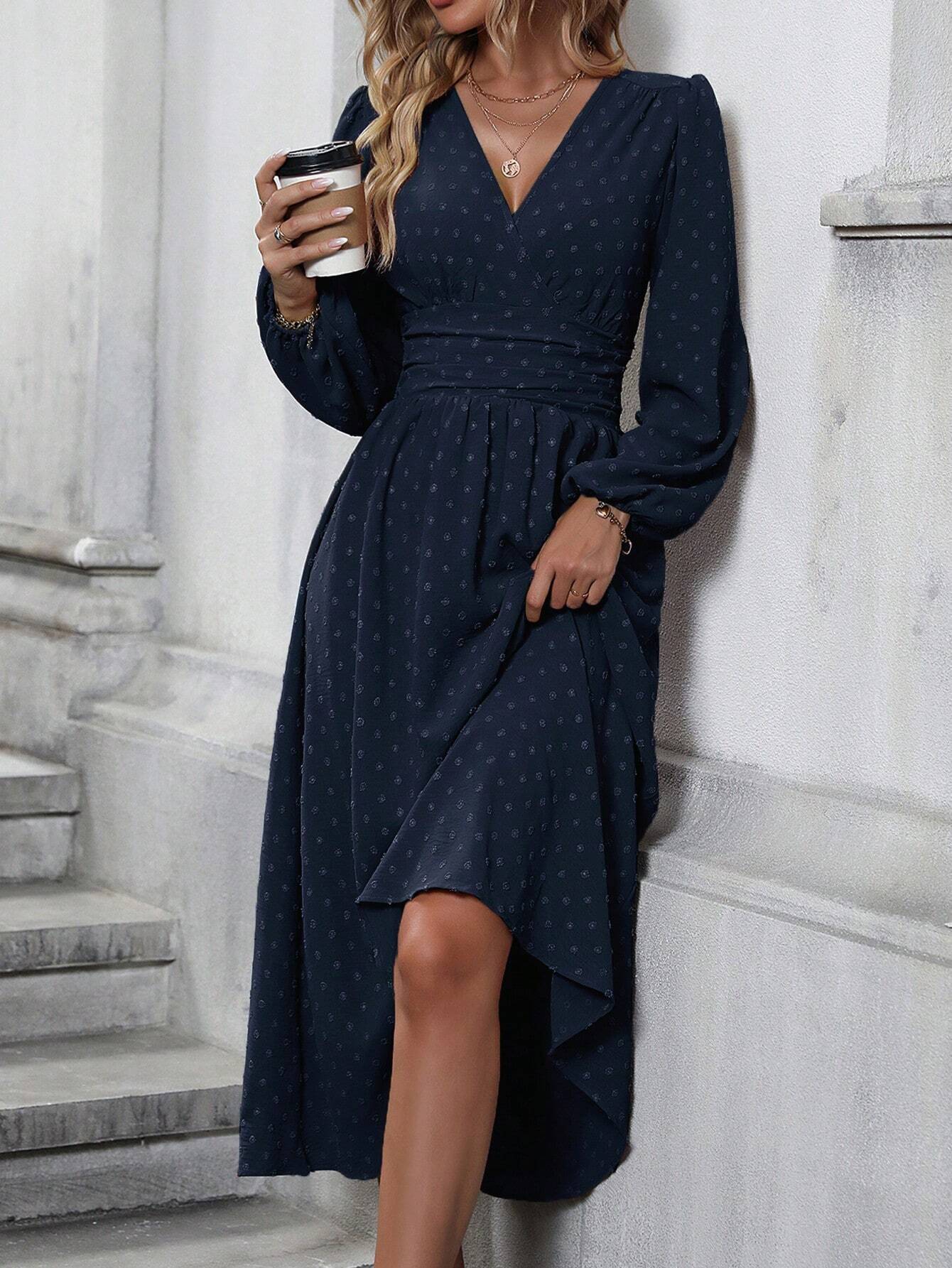 Margo & Main – swiss dot lantern sleeve midi dress, fabric detail, US women's sizes