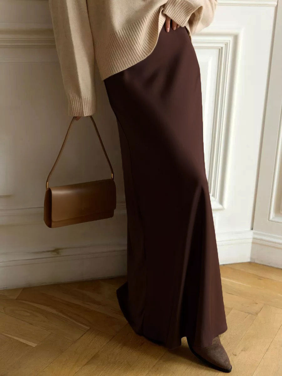 Gabriela High Waist Satin Mermaid Maxi Skirt