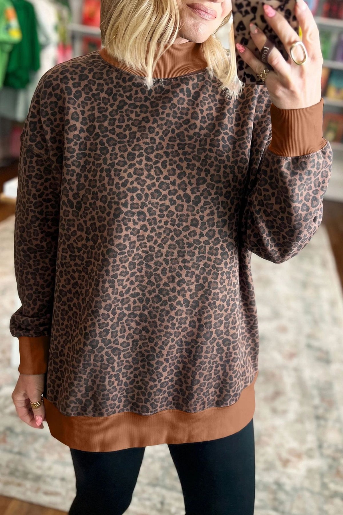 Lalage Leopard Print Mock Neck Sweatshirt