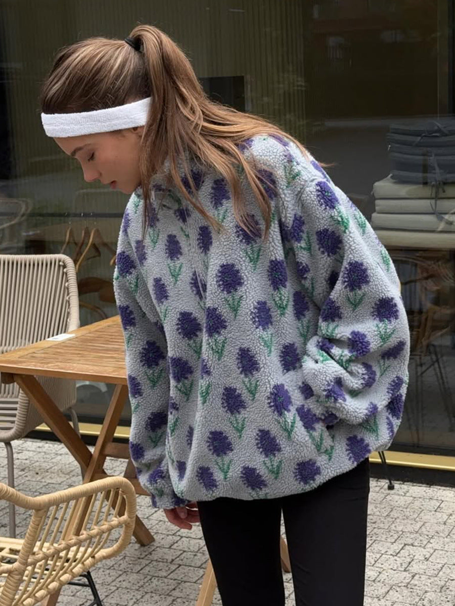 Garnet Floral Fleece Half-Zip Sweatshirt