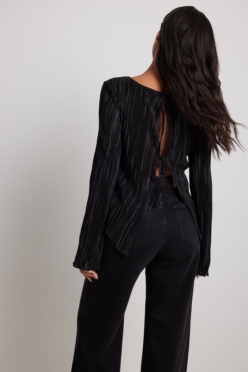 Floriana Plisse Bell Sleeve Tie-Back Blouse