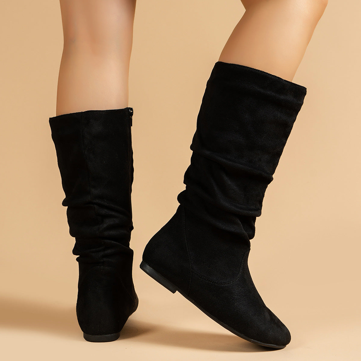Frida Slouch Mid-Calf Flat Suede Boots