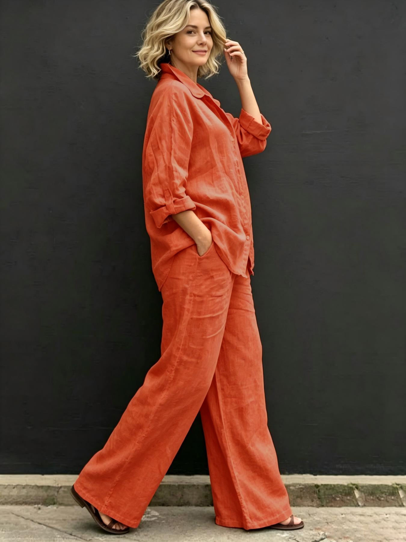 Brisa Relaxed Button-Up Wide Leg Pants Set
