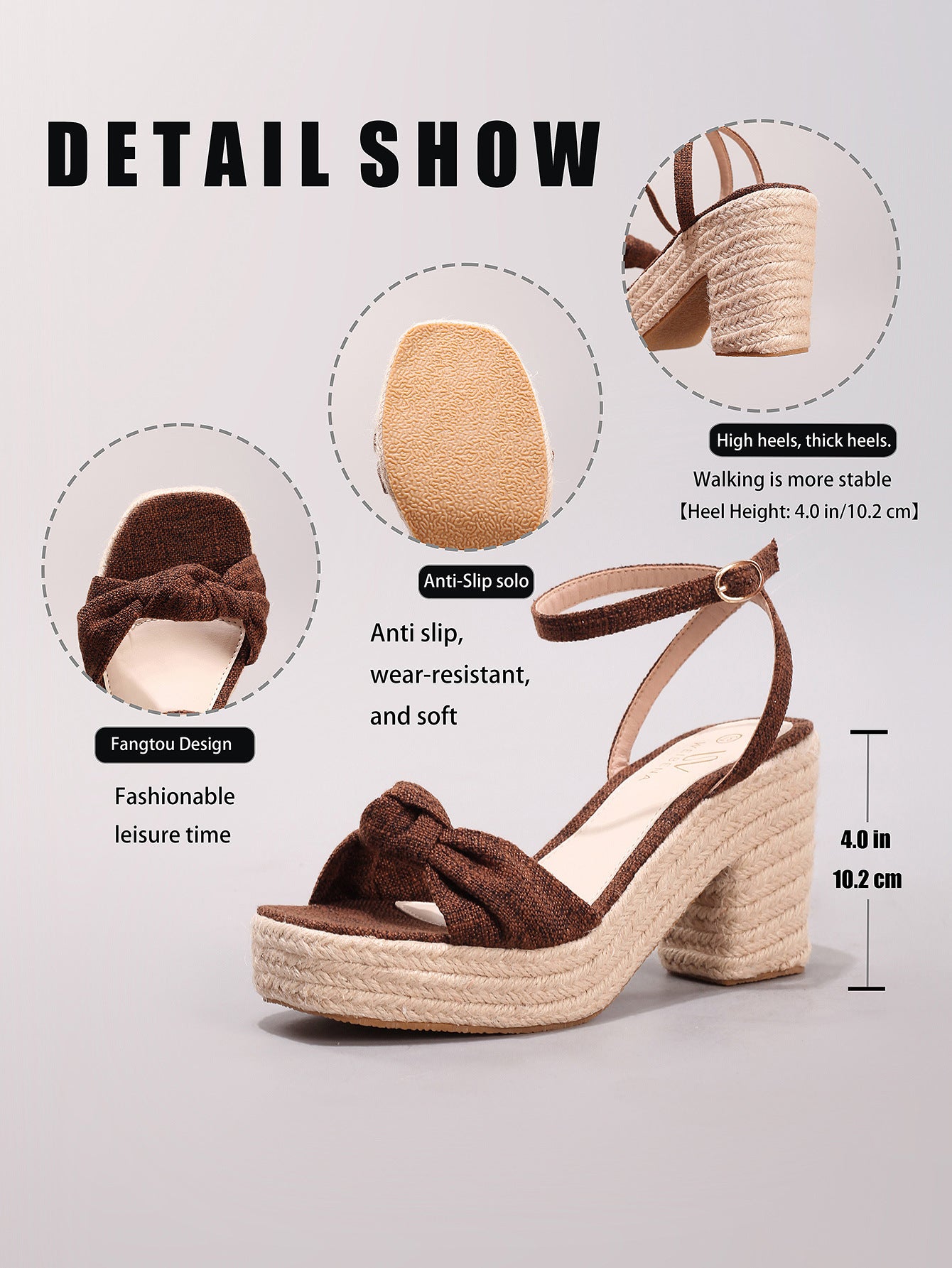 Margo & Main – Knotted Bow Espadrille Wedge Sandals, angled view, US women's sizes
