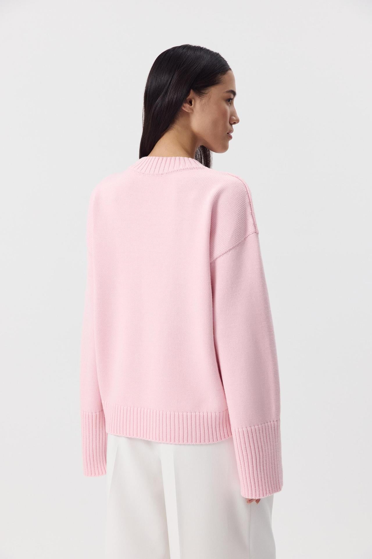Margo & Main – cotton crew neck drop shoulder sweater, detail view, US women's sizes