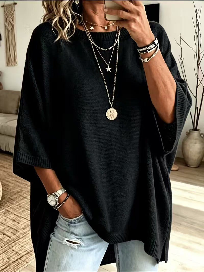 Evanthia Oversized Side-Slit Tunic Sweater
