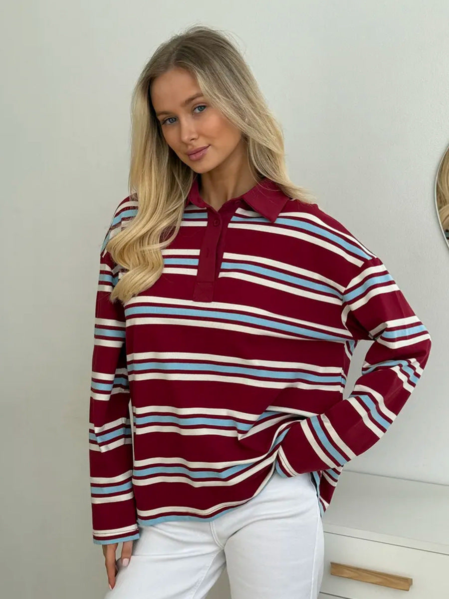 Esperanza Striped Cotton Long Sleeve Polo Shirt