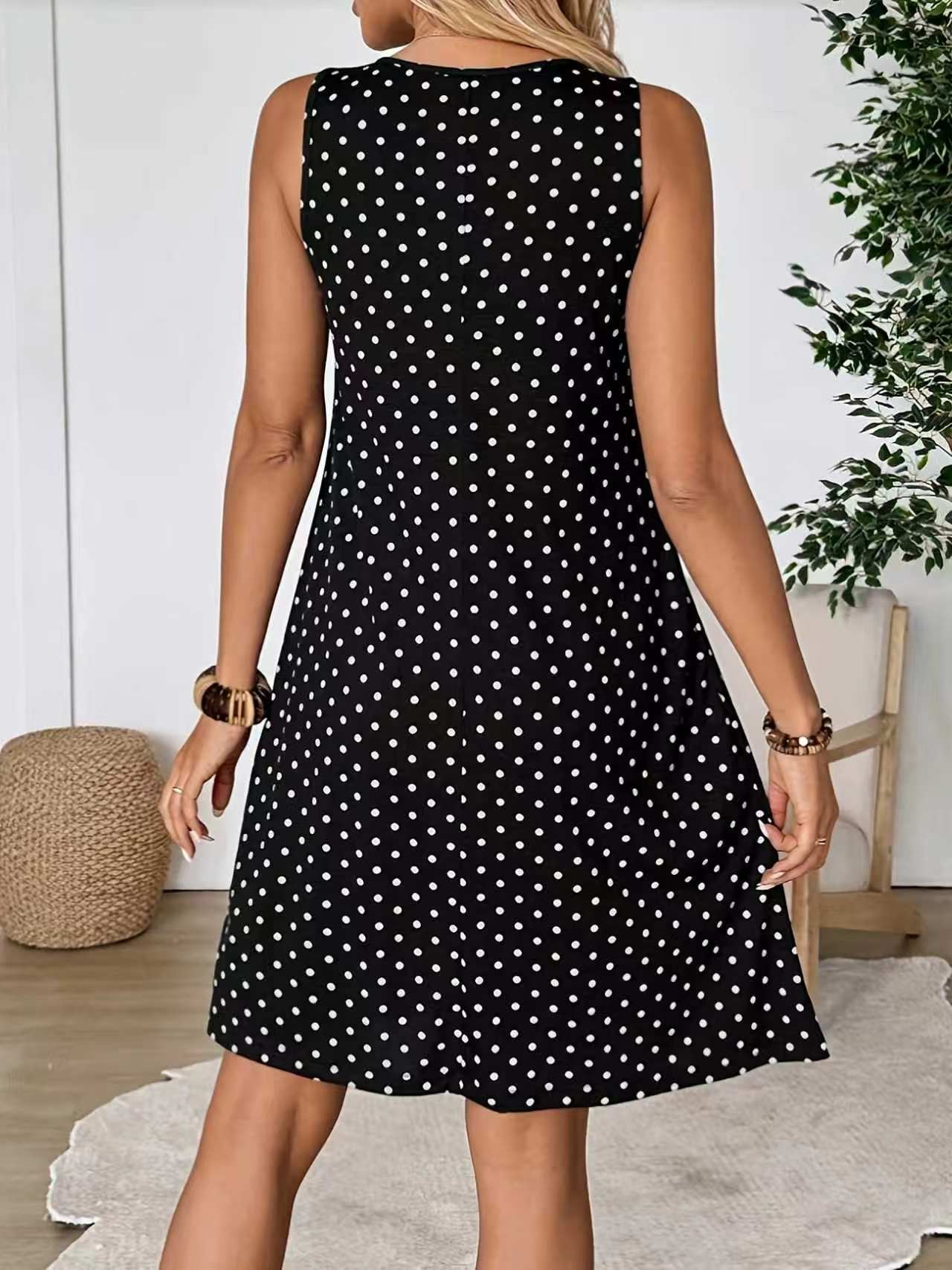 Vaela Polka Dot Sleeveless Swing Dress