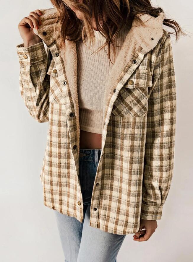 Ingeborg Plaid Sherpa Hood Button-Front Shacket