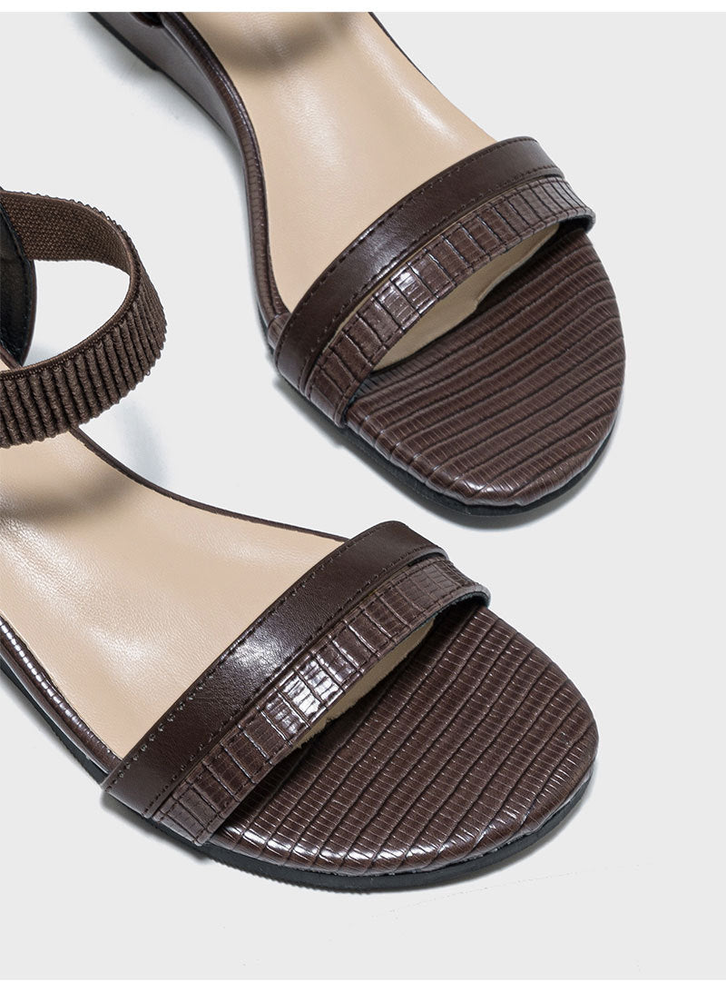 Margo & Main – textured strap low wedge sandals, worn view, US women's sizes