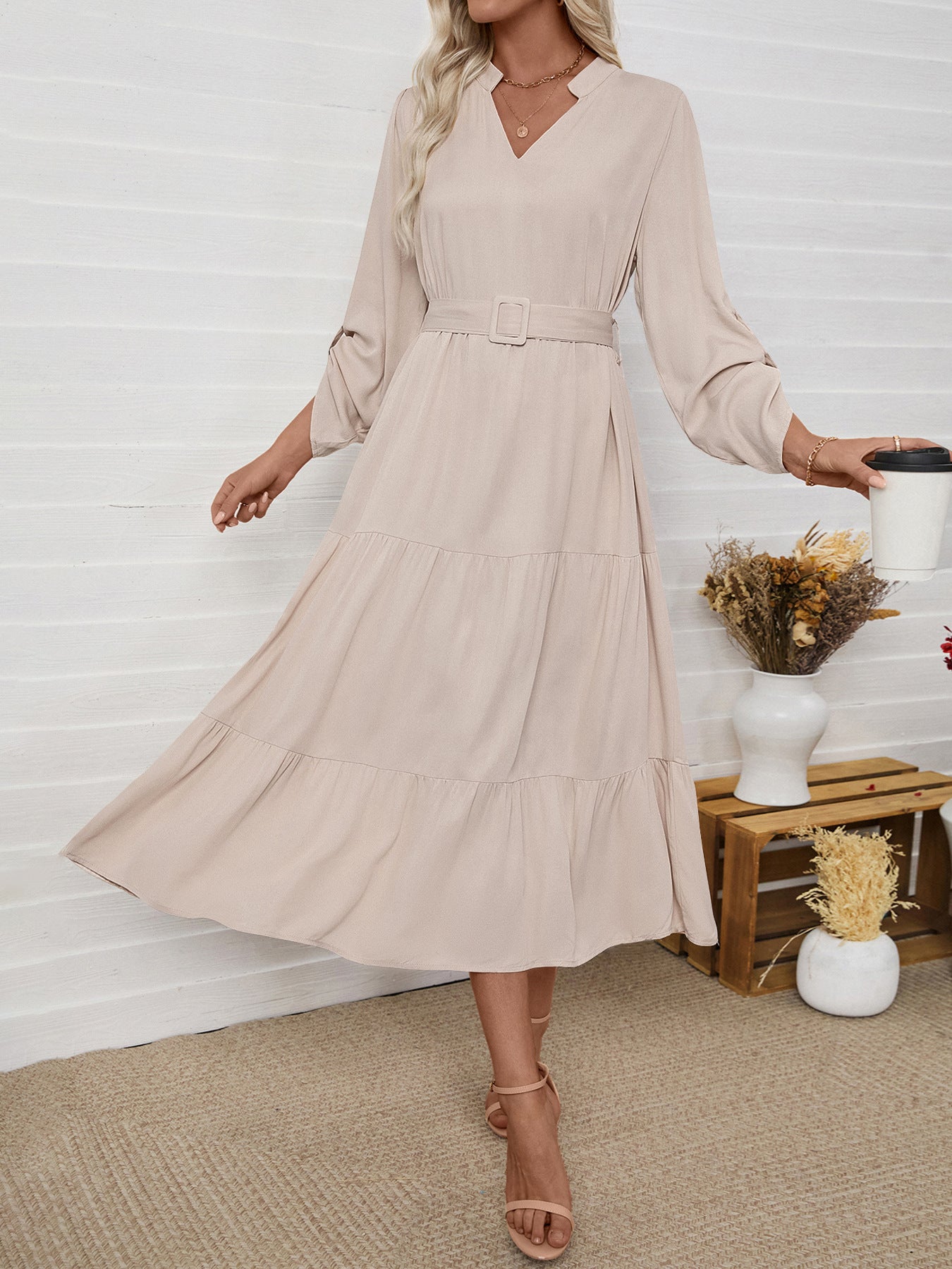 Caroline Flattering Belted Midi Dress