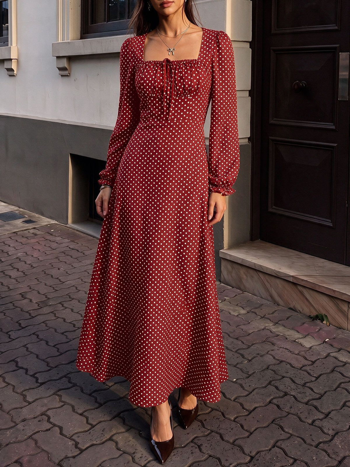 Briar Polka Dot Square-Neck Maxi Dress