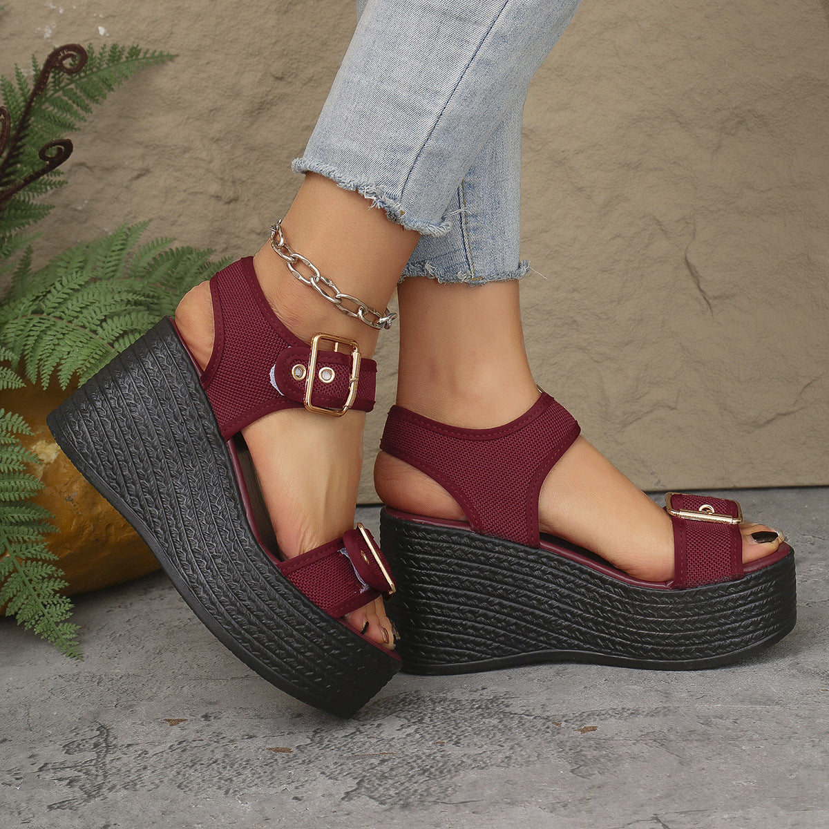 Mara Double Buckle Platform Wedge Sandals