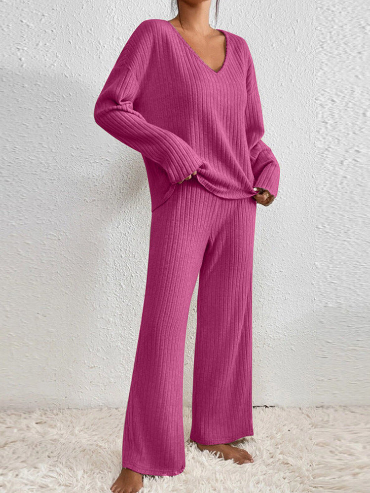 Esra Ribbed Knit Wide-Leg Lounge Set