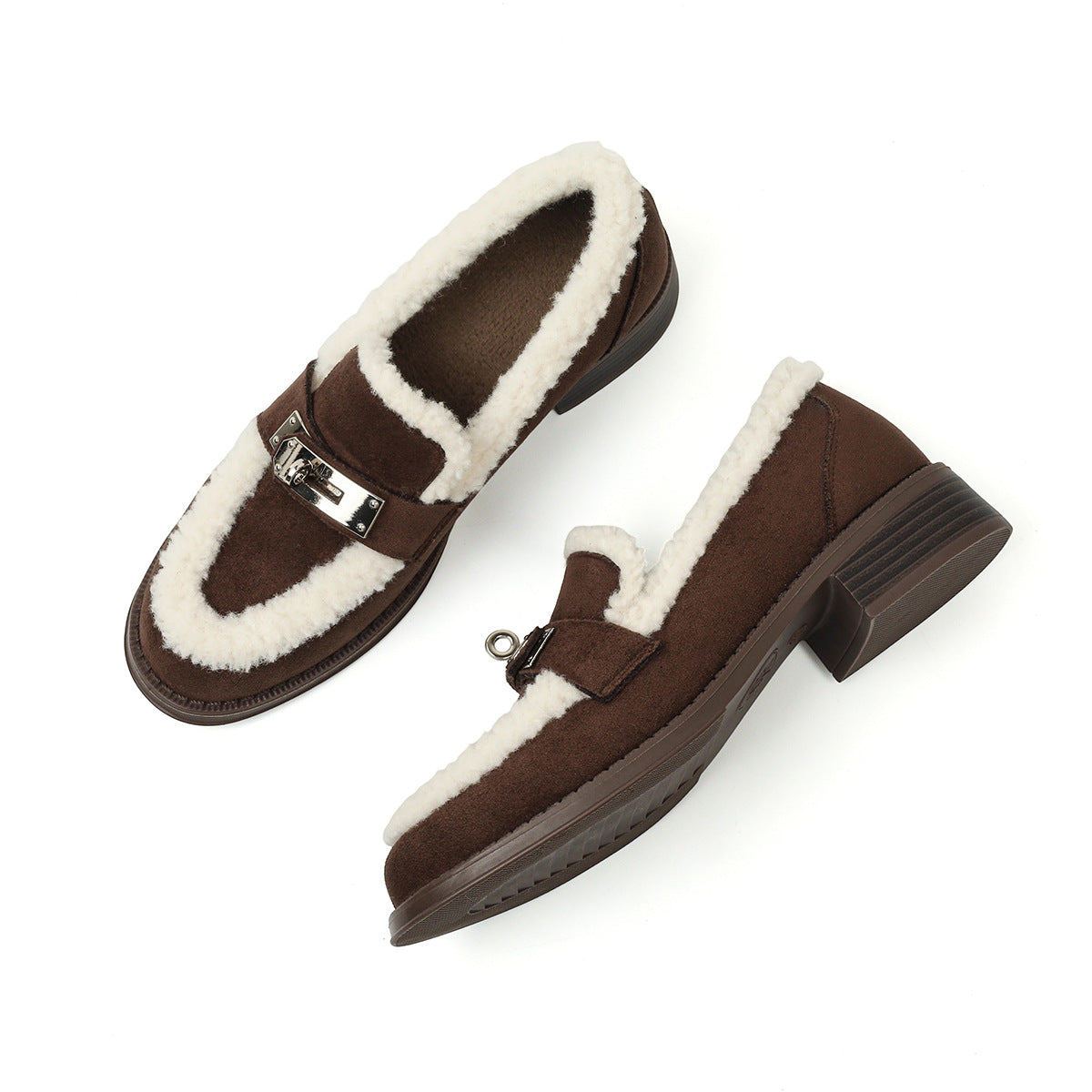 Hadewych Shearling-Trim Block Heel Loafers