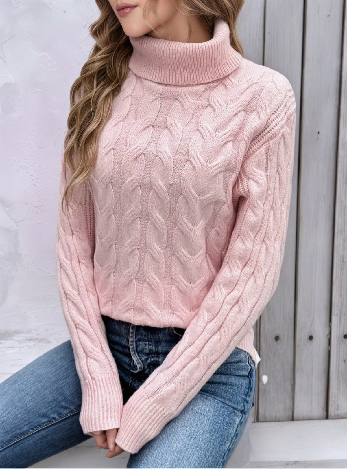 Margery Cable Knit Relaxed Turtleneck Sweater