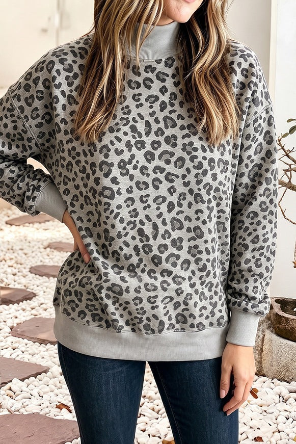 Lalage Leopard Print Mock Neck Sweatshirt
