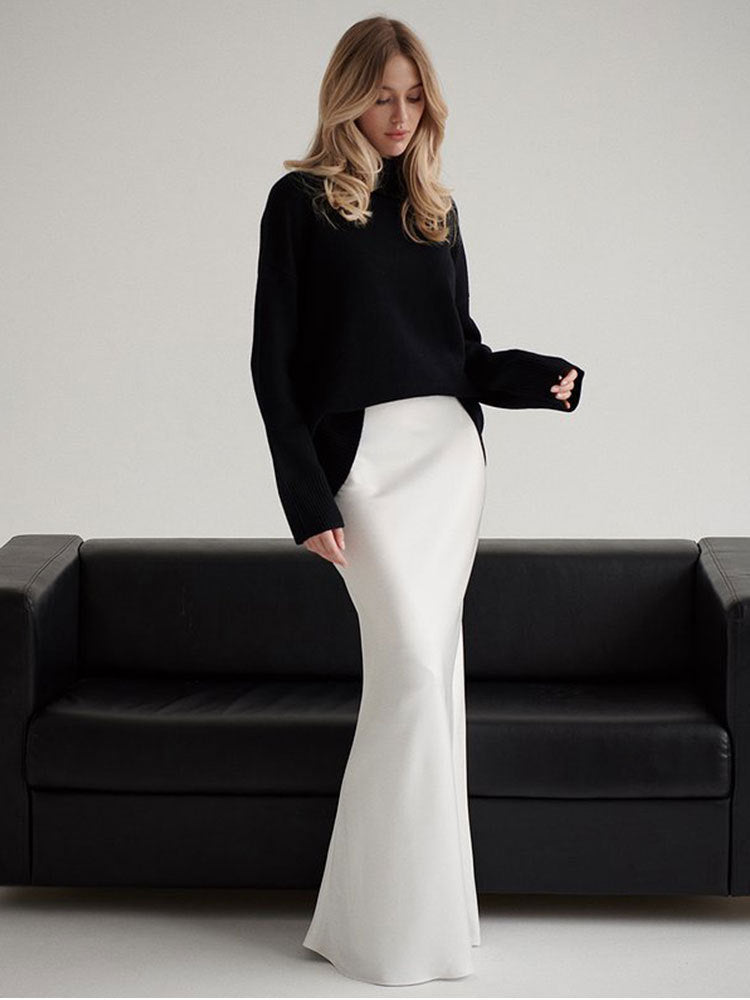 Gabriela High Waist Satin Mermaid Maxi Skirt