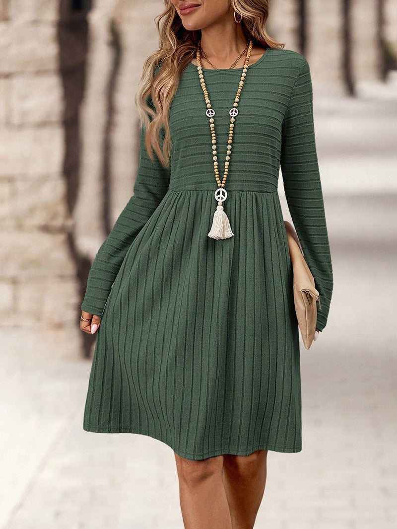 Margo & Main – ribbed-knit long sleeve a-line dress, full length view, US women's sizes