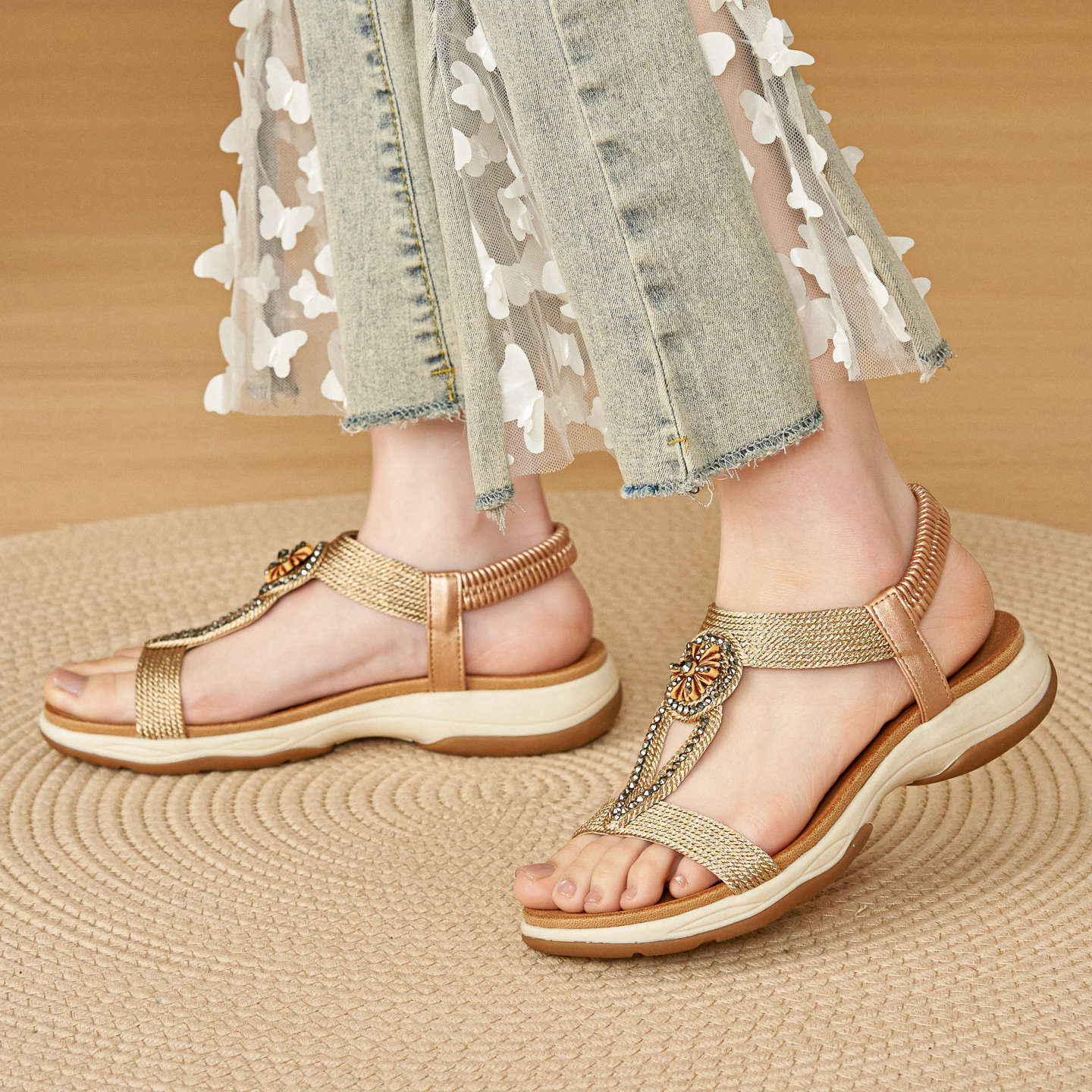Cassidy Jeweled T-Strap Sandals