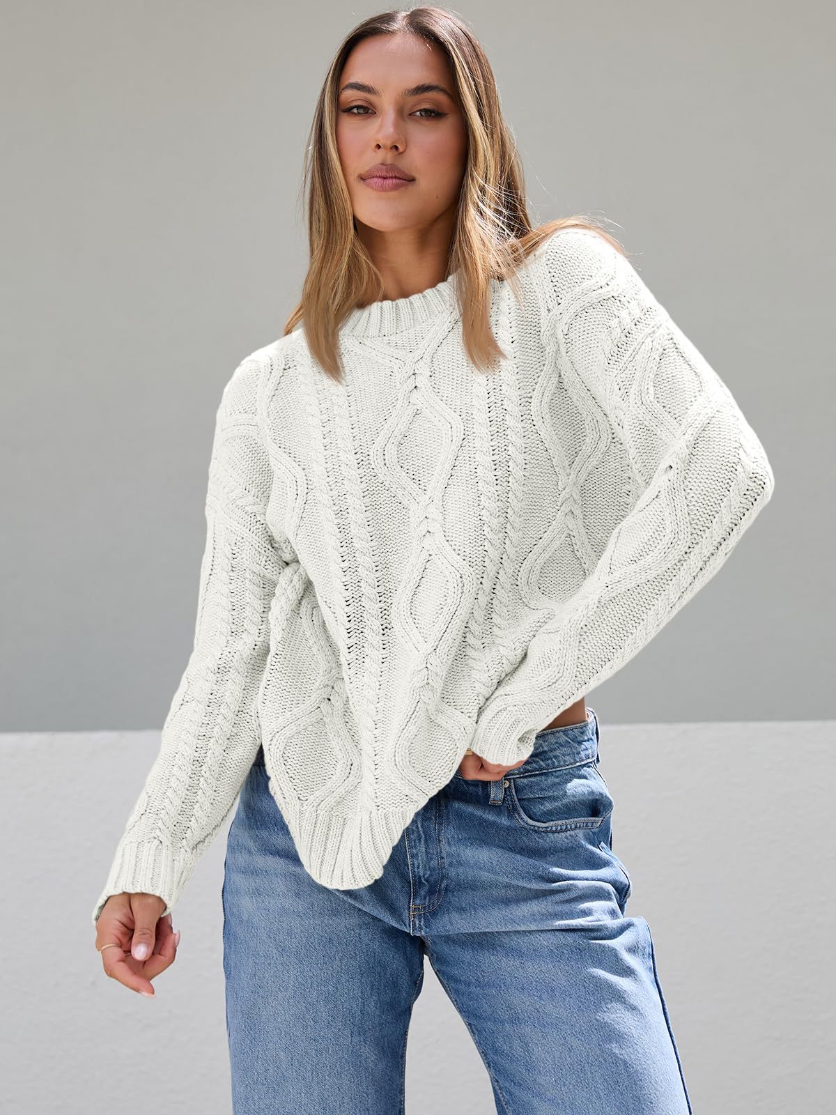 Roxelana Oversized Cable Knit Crew Sweater