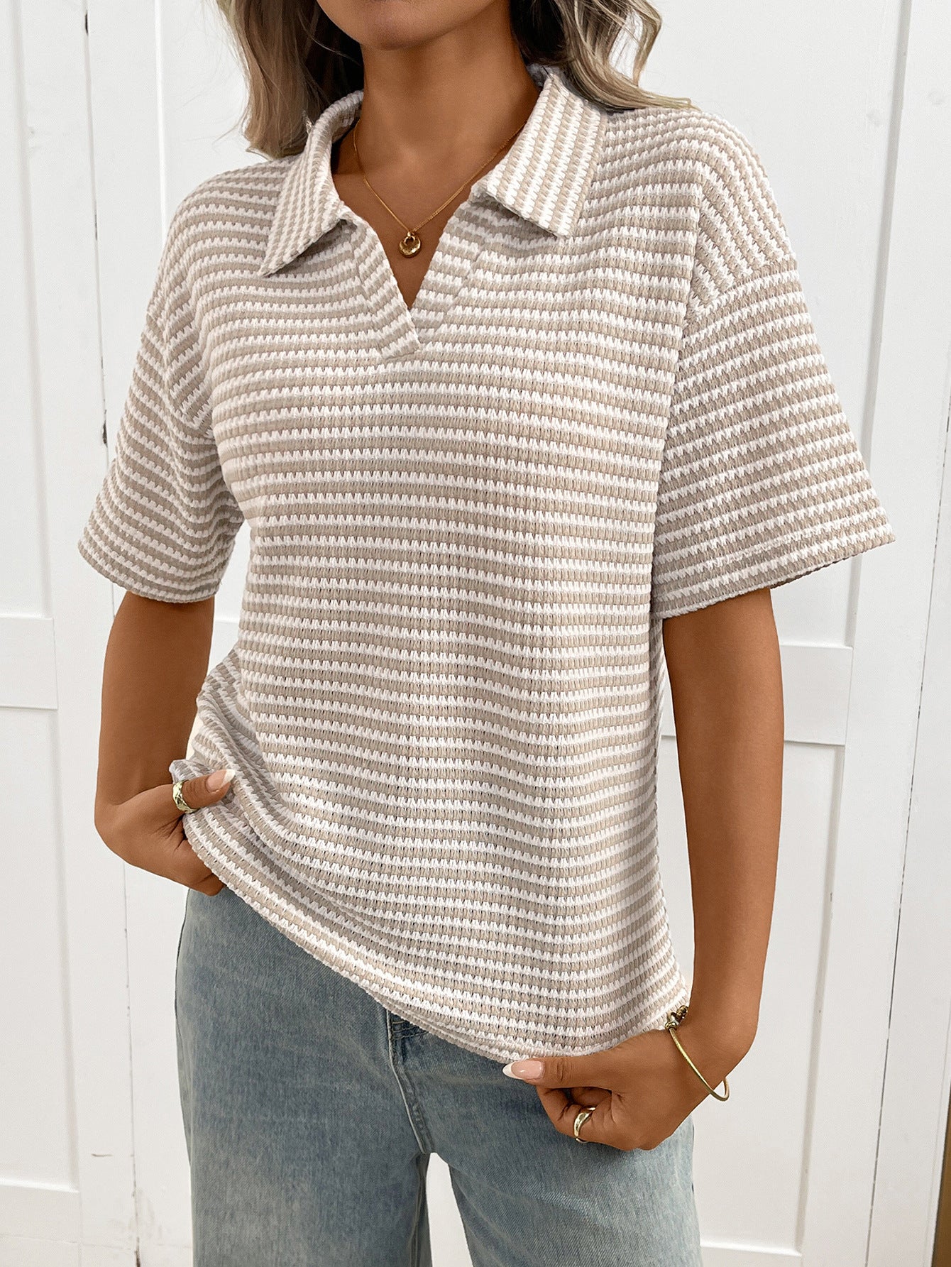 Mabel Textured Knit Polo Top